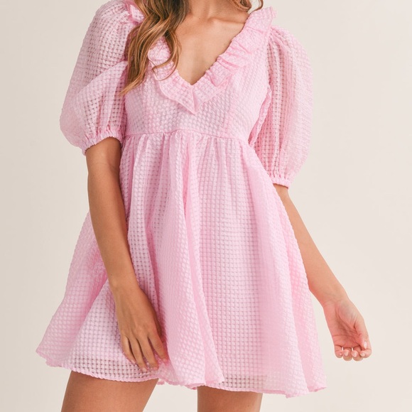 Textured Ruffled Babydoll Dress - Picture 1 of 5